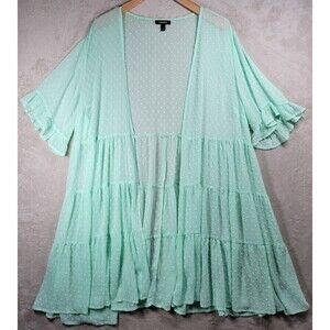 Torrid Cardigan Top Womens 3 Green Short Ruffle Sleeve Open Front Midi Cover Up